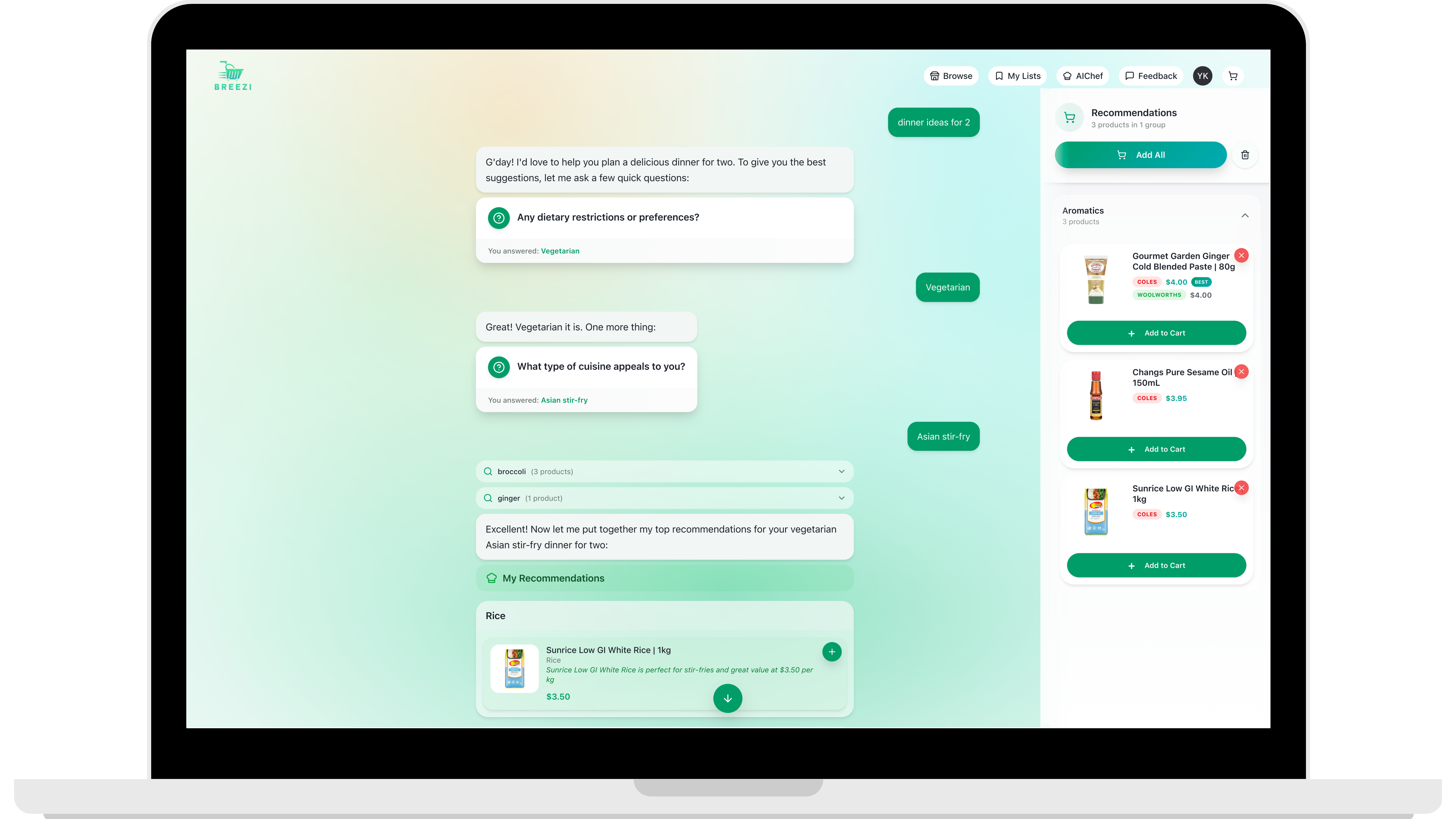 Breezi AI Chef Interface